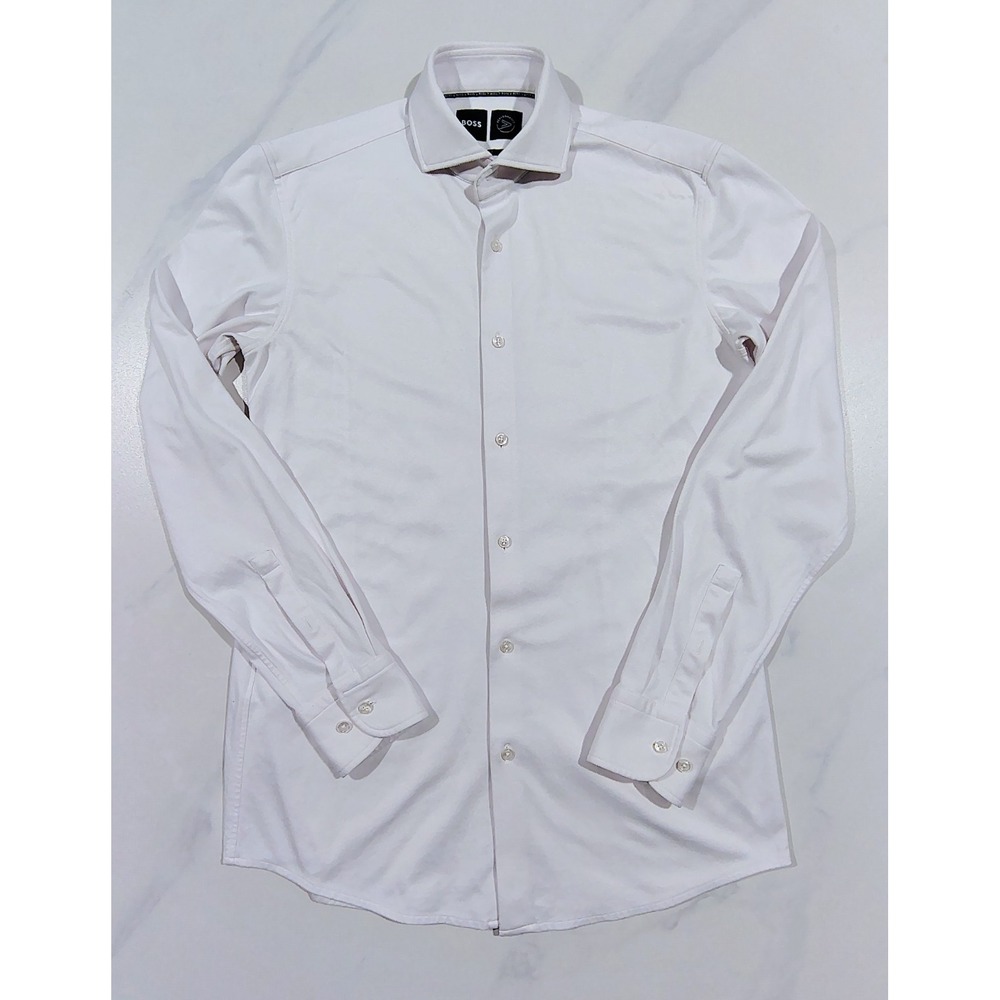 Hugo Boss Slim Fit Stretch Dress Shirt Mens 14.5 White Long Sleeve Spread Small - Picture 2 of 12